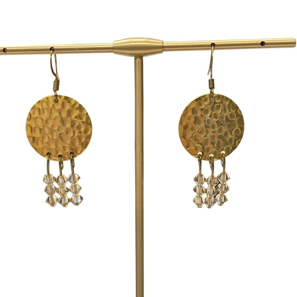 Gold Tone Hammered Earrings‎ Dangling Beads 2” Dressy Lightweight Boho Casual